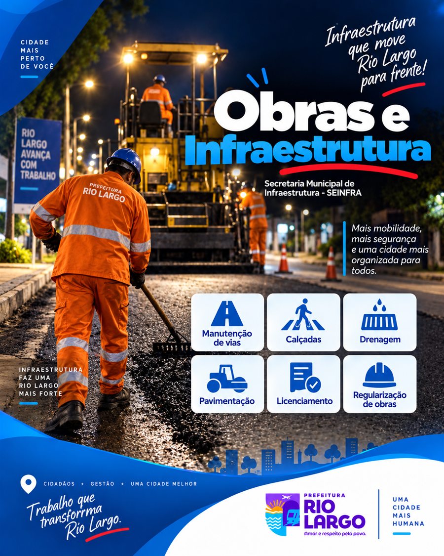 Serviços de manutenção de vias, calçadas, drenagem, pavimentação, licenciamento e regularização de obras da Secretaria Municipal de Infraestrutura.
